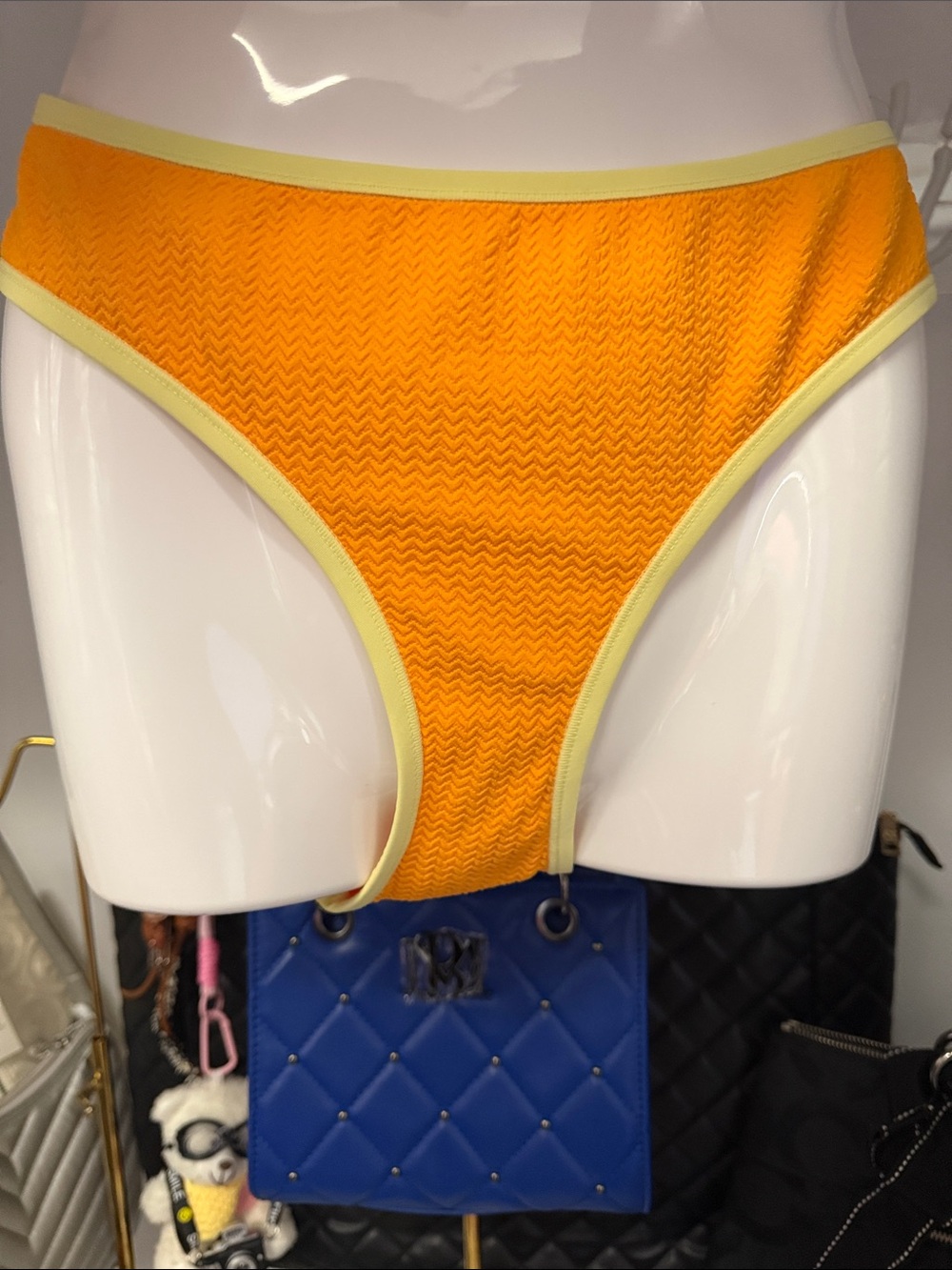 Bright Orange High-Cut Bikini Bottom with Lemon Trims bottoms